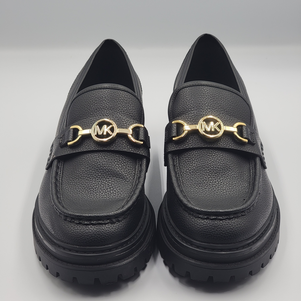 Michael Kors Mandy Black Leather Platform Loafers Women’s Size 9 Chunky Heel NEW